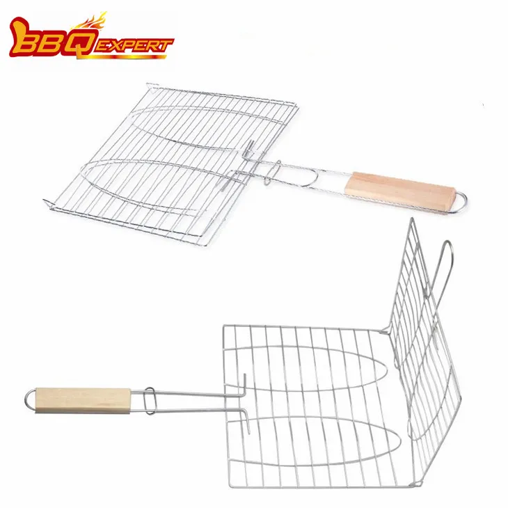Barbecue Cov Cuab Yeej Stainless Hlau Ob Chav Ntses Racks Hamburger Grill Charcoal