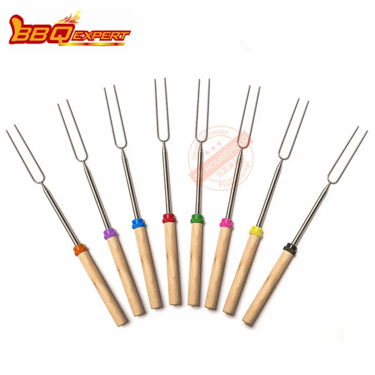 Extendable BBQ Forks Grill Parts Nrog Ntoo kov