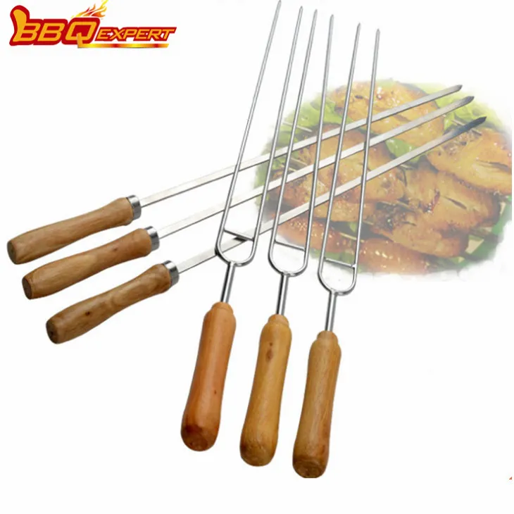 Ob Hom Barbecue Stainless Hlau Skewers Kev Sib Txuas